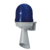 MW86T-RFF-B-S3  Сигнальная светодиодная лампа D=86 мм, Звуковой модуль 90 дБ - 3 сирены: Пожарная, полиция, скорая; настенный монтаж,  Питание  90-240VAC, свечение - Непрерывное + мигающее + вращение, Цвет плафона - синий
