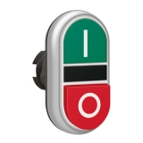 LPCB7223 Двойная кнопка нажатия, 1 выступ. и 1 плоская кнопка с пружинным возвратом, цвет зеленый/красный, символы I-O