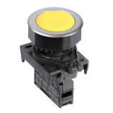 S3PF-P1Y Толкательль кнопки утопленный тип, под отверстие d=30 мм, Цвет кнопки - Желтый, (БЕЗ БЛОКОВ КОНТАКТОВ)