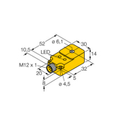 BI6R-Q14-AP6X2-H1141 Датчик индуктивный кольцевой D=6,1 мм, прямоугольный, высота 14 мм, 3-проводн., 10…30 VDC, НО контакт, PNP, настраиваемый статический выход, разъем M12 x 1