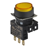 S16PR-E2YC Круглый кнопочный выключатель 16мм, выступающие кнопки, фиксируемые, желтый, блок контактов перекидной 1С, 3A  250VAC