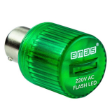 IKMF220Y Светодиод LED 220VAC, цоколь BA15S, цвет  зеленый, стробоскопический