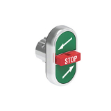 LPSB7375 Тройная кнопка нажатия с двумя плоскими и одной центральной выступающей кнопками без фиксации, цвета зеленый-зеленый-красный с символами /-STOP-/, без крепежного основания LPXAU120M