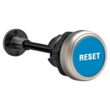 LPCR1196 Нажимная кнопка для механического управления без фиксации, пластиковый корпус,  Утапливаемый тип (ход 5,2мм). Регулируемая длина 0...150мм., в комплекте со стягой, (без крепежного основания ..AU120), цвет синий, с надписью "RESET"