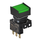 S16PRS-H1GC GREEN/1C Кнопочный выключатель, квадратный, позиция: 16 мм,тип ограждения: с ограждением с 2 сторон, тип эксплуатации: возврат, зеленый, блок контакта: контакт С:1