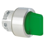 8 LM2T SL1303  Переключатель с подсветкой в металлическом корпусе с короткой ручкой (без крепежного основания ..AU120), 3 положения с фиксацией 1-0-2, цвет зеленый