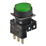 S16PR-E2GC Круглый кнопочный выключатель 16 мм,выступающие кнопки, фиксируемые, зеленый, блок контактов перекидной 1С, 3A  250VAC