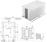 РТР036 Радиатор охлаждения для трехфазного ТТР до 40А, Тепловое сопротивление, RthSA °C/Вт  0,48, размер 150×100×80 мм, вес 855 г/шт.