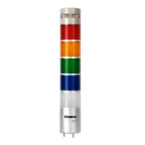 ML8S-B500-RYGBC Светосигнальная колонна d=86мм, монтаж на шпильках 3?M5, осн. корп. 100мм (алюминий), 5 модулей (LED) пост./мигающ. свечения: красный/жёлтый/зелёный/синий/прозрачный + зуммер 10…100дБ, питание 12…24VAC/DC, IP40