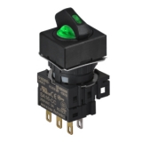 S16SRS-L4GC5 GREEN/2(S-0-S)/1C/LED 5V Селекторный переключатель, квадратный, 16 мм