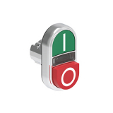 LPSBL7223 Двойная кнопка нажатия без фиксации с белым световым индикатором, с одной выступающей и одной утопленной кнопками, цвета зеленый и красный, символы I и O, без крепежного основания LPXAU 120M
