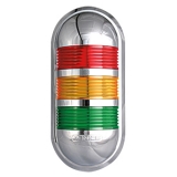PWECF-302-RYG сигнальная лампа, светодиодная, монтируемая на стену, цвет корпуса: хромированное покрытие, тип свечения: постоянное  + мигающее, 3 секции, цвета плафонов (сверху вниз): красный, желтый, зеленый, 24 В=/~