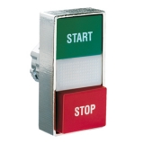 8LM2TBL7233 Толкатель двойной кнопки нажатия с возможностью установки подсветки, в металлическом корпусе, без фиксации,  с 1 выступающей и 1 утапливаемой кнопками, (без крепежного основания ..AU120), Цвет кнопок: зеленый/красный, символы "START" и "STOP"