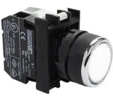 B150DB Кнопка (1НО), белый цвет, с блоком подсветки B5 (белый светодиод, 12-30В AC/DC), серия B (250В AC, 4А), IP50