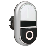 LPCB7224 Двойная кнопка нажатия, 1 выступ. и 1 плоская кнопка с пружинным возвратом, цвет белый/черный, символы I-O