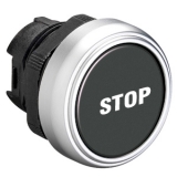 LPCB1132 Толкатель кнопки в пластиковом корпусе, утапливаемый, без фиксации, (без крепежного основания ..AU120), цвет черный, с симоволом "STOP"