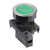 S3PF-P1G Толкательль кнопки утопленный тип, под отверстие d=30 мм, Цвет кнопки - Зеленый, (БЕЗ БЛОКОВ КОНТАКТОВ)