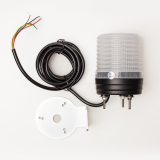 RVOF1-124-RYG Проблесковый маячок, 3 цвета RYG (красный, желтый, зеленый), призматический плафон Ø80 мм белого цвета, режимы свечения: мигающий, постоянный, с зуммером 90дБ, питание 12-24V AC/DC, установка на 3 шпильки M4,  IP65, Длина кабеля 2м