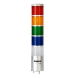 ML8S-F5FF-RYGBC Светосигнальная колонна d=86мм, монтаж на шпильках 3?M5, осн. корп. 100мм (алюминий), 5 модулей (LED) пост./мигающ. свечения: красный/жёлтый/зелёный/синий/прозрачный, питание 90…240VAC, IP65