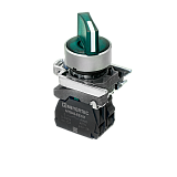 MTB4-BK33713 Переключатель на 3 положения с фиксацией и подсветкой, зеленый, 1NO, 220V AC/DC, IP65, металл