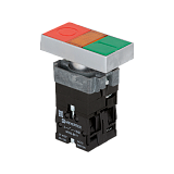MTB2-BW8361 Кнопка двойная с LED подсветкой, 24V AC/DC, красный/зеленый,1NO+1NC, плоский толкатель, металл