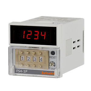 FS4-1P2 Счетчик (прямой и обратный счёт), механич. уставка, и 8 конт. штекер. Индикатор 4 цифры, размер 48x48x85 мм, питание 24-48VDC/24VAC, вход NPN (без напряжения), Одна уставка, выход Реле 1НО 250В 3А
