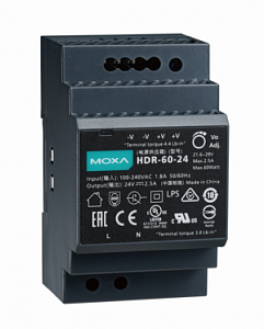 HDR-60-24, Блок питания  MOXA 60WUltra Slim Step Shape Din-Rail Power Supply 24 VDC 2.5A 85-264VAC 120-370VDC t: -30/70