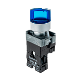 MTB2-BK3663 Переключатель с LED подсветкой, 220V AC/DC, синий, 3 полож. 1NO, фикс., мет.