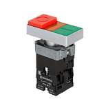 MTB2-BW8463 Кнопка двойная с LED подсветкой, 220V AC/DC, красный/зеленый,1NO+1NC, выступающий толкатель, мет.