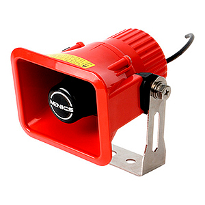 MSP-LBM-01(R) 12VDC Электронная рупорная сирена, для монтажа на крепление, размер 110 мм х 88 мм х 135 мм, питание 12VDC, звуковое давление 100 + 5 дБ, IP65, цвет красный