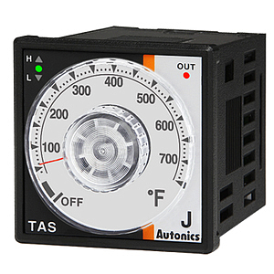 TAS-B4RJ2F Температурный контроллер, 1/16 DIN, аналоговый, ПИД регулирование, релейный выход, термопара типа J, 32-392 F, 100-240VAC