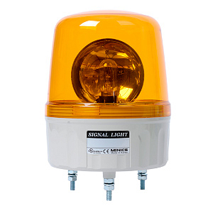 AVGB-02-Y, Маячок проблесковый + зуммер 80 дБ, диаметр=135мм, механическое вращение, Лампа накаливания MAB-T15-D-024-25, питание 24VDC, цвет желтый. IP42