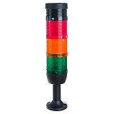 IK73L024ZM01 Сигнальная колонна 70мм, 3 цвета (красный, зелёный, жёлтый), с зуммером, светодиод LED, пласт. патрубок 100мм с основанием, 24В AC/DC, IP40 (EMAS)
