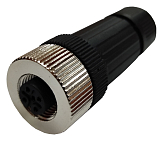 QE12-N5F разъём прямой M12, 5-pin, мама (гнездо), медно-никелевый сплав + PVC; 250VAC/DC, IP67, -40˚С…85˚С, под кабель 4...6мм, винтовые зажимы