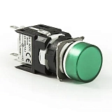 D102YDY Кнопка под диаметр D = 16мм, нажимная, возвратная, круглая, зелёная 1НО+1НЗ,  с возможностью подсветки, лицевое кольцо - чёрное, клеммы Faston preview