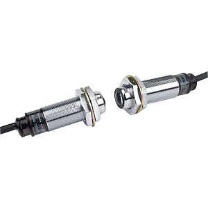 BR4M-TDTL Фотодатчик 2-х компонентный цилиндрического типа, на пересечение луча до 4 метров, диаметр объекта мин. 15 мм. режим работы - на свет. корпус латунь М18х1, выход NPN, питание 12-24VDC, длина 74 мм, IP66