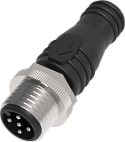 QE12-W5F разъём прямой M12, 5-pin, папа (штекер), медно-никелевый сплав + PVC; 250VAC/DC, IP67, под кабель 4…8мм, винтовые зажимы, -40˚С…85˚С