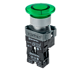 MTB2-BW3633 Кнопка грибовидная с LED подсветкой без фиксации, 220V AC/DC, 1NO, зеленый, Ø40 мм