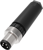 QE8-W4F разъём прямой M8, 4-pin, папа (штекер, вилка), медно-никелевый сплав + PVC; Imax-4A, 60VAC/DC, IP67, под кабель 4…6 мм, -40˚С…85˚С