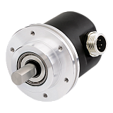 E58SC10-300-3-T-24-CS  Энкодер инкрементальный, корп.58 мм, с зажимным фланцем, с выступ. вал d = 10 мм, разрешение - 300 имп., T - выход комплементарный NPN или PNP, 3 фазы (A, B, Z), питание DC12-24V, разъём на корпусе сбоку.