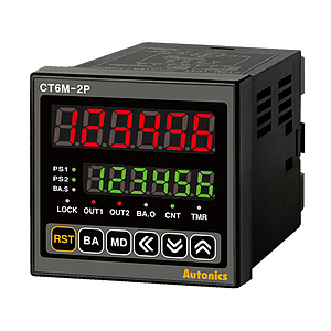 CT6M-2P4 Счетчик/таймер, 6-разрядный, размер 72x72x85 мм, 2 уставки, 2 выхода рере - 5А, 220VAC, 1 НО и перекидной НЗ, 3 выхода NPN, питание 100-240VAC