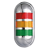 PWECB-302-RYG, led, пост. свечение + зуммер, 3 секции, 24VDC AC/DC, компактная, настенное крепление, красн./жел./зел., корпус хромированный
