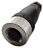 QE12-N8F разъём прямой M12, 8pin, мама (гнездо), медно-никелевый сплав + PVC; 250VAC/DC, IP67, под кабель 4…8мм, винтовые зажимы, -40˚С…85˚С