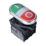 S2TR-P3WABL, Двойная кнопка с подсветкой, пружинный самовозврат, LED 100-220VAC, НО+НЗ, цвет белый